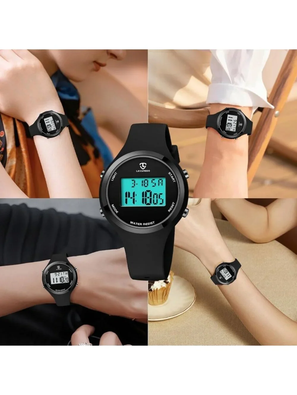 Women's All Black Quartz Chronograph Waterproof Outdoor Sport Digital Watch